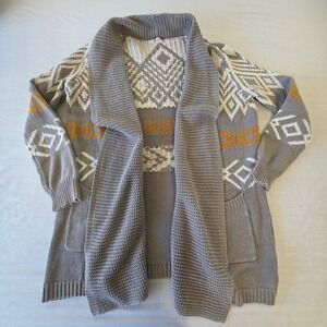 Roxy Cardigan Sweater Aztec Geometric Knit Open Front M/L Gray Boho Southwestern